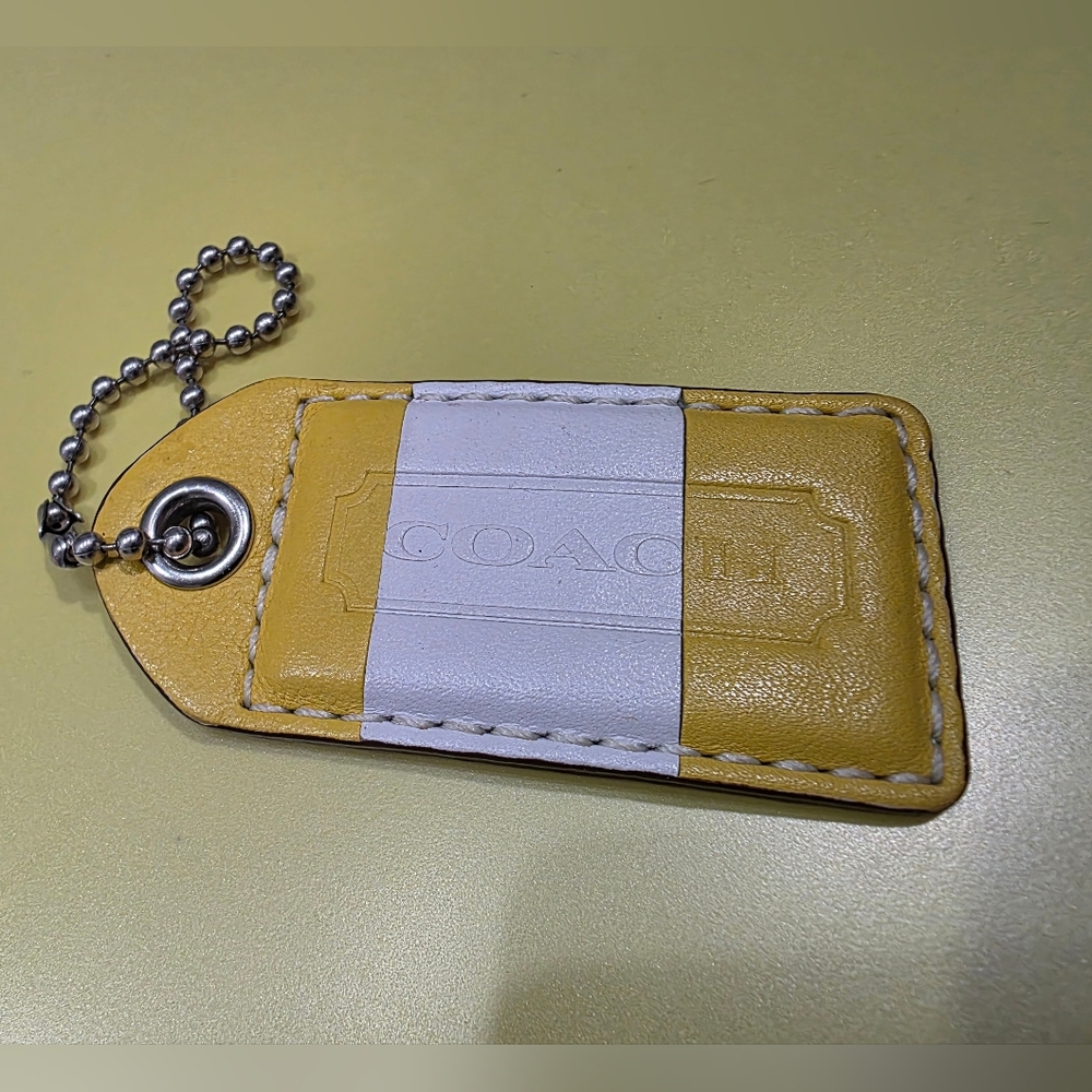 Coach Yellow and White Color Block Leather Hang Tag W Silver Hardware - Rare Tag